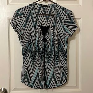 Women’s Size Medium, Brittany Black, Turquoise, Black & White Blouse